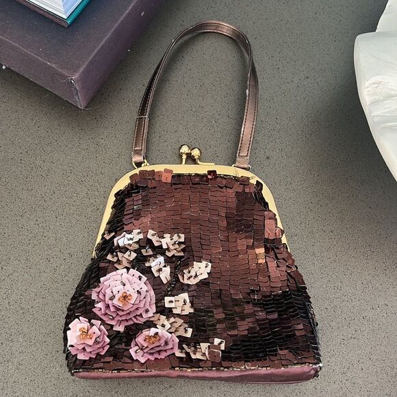 BRACCIALINI Vintage Brown Sequins Beads Small Bag Hangbag Made In Italy. - Picture 8 of 9